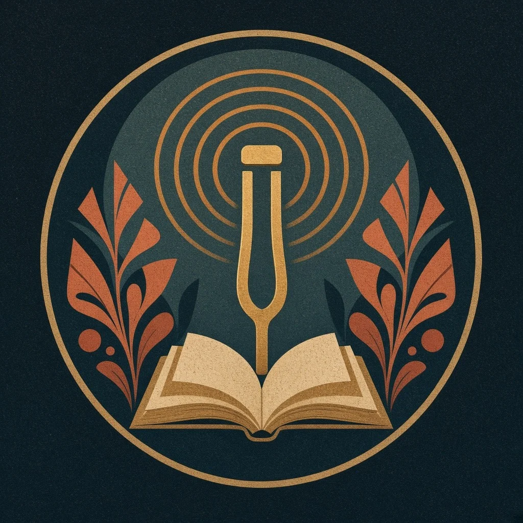 p24_r04 — Abstract Bauhaus Harmonics: Book, Tuning Fork & Leaf
